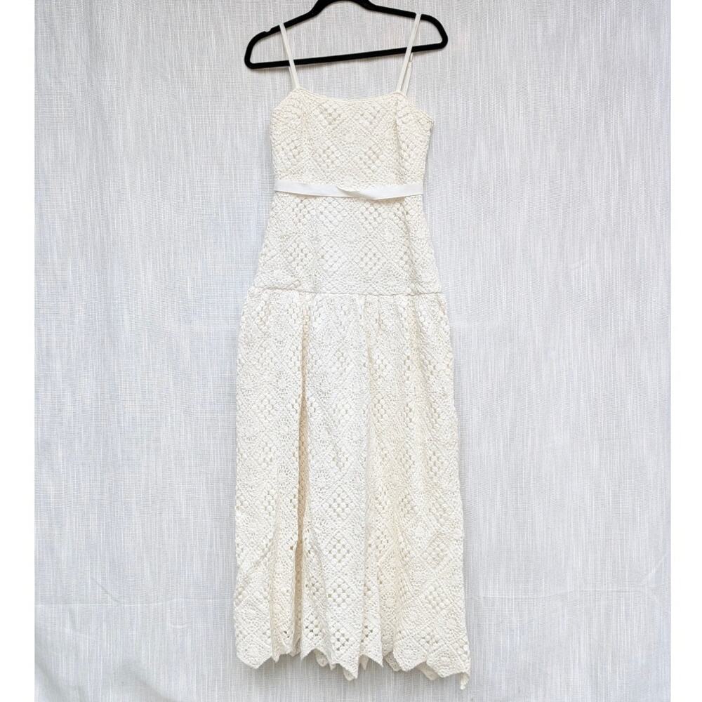 Saylor Evangelina Crochet Dress Womens XS White Sleeveless Cotton Midi Maxi - Picture 3 of 11